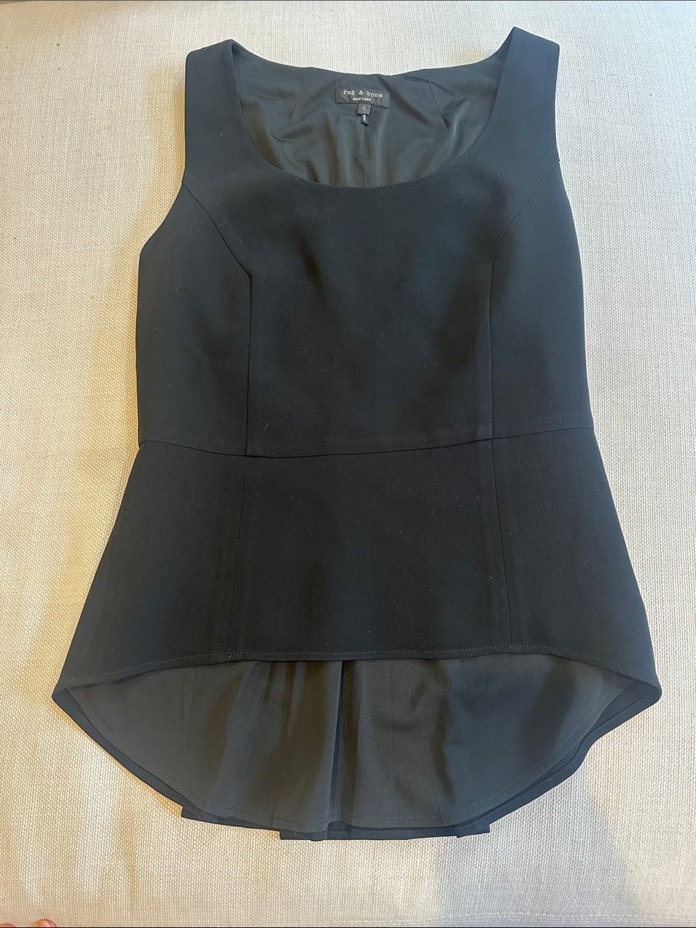 Rag and Bone Black Sleeveless Peplum Top with High-Low Hem